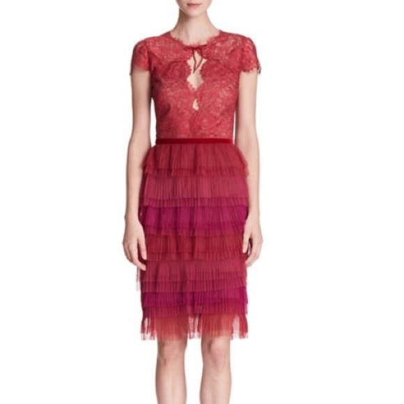 Marchesa Dresses & Skirts - Marchesa Notte Lace Cap-Sleeve &Tulle Ruffle Dress